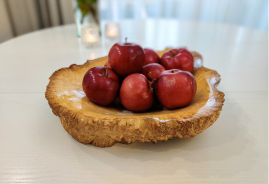 Wooden Fruit Bowl Hand Carved / Maple Burl Wood